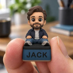 JACK custom keycap design with a matte finish in a natural desk scene